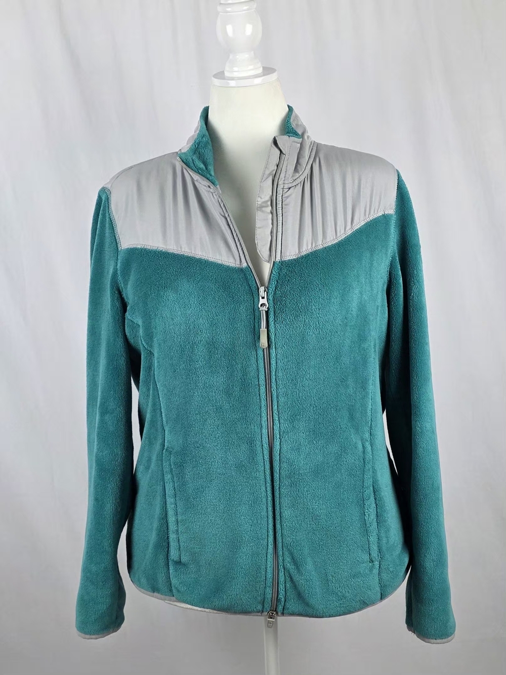 Danskin Teal and Light Gray Full-Zip Teddy Fleece Jacket Size XXL